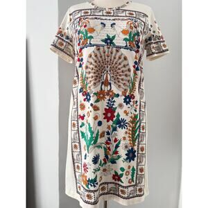 Tory Burch Kerry Peacock Tunic Dress Boho Scarf Print Pima Cotton Resort M